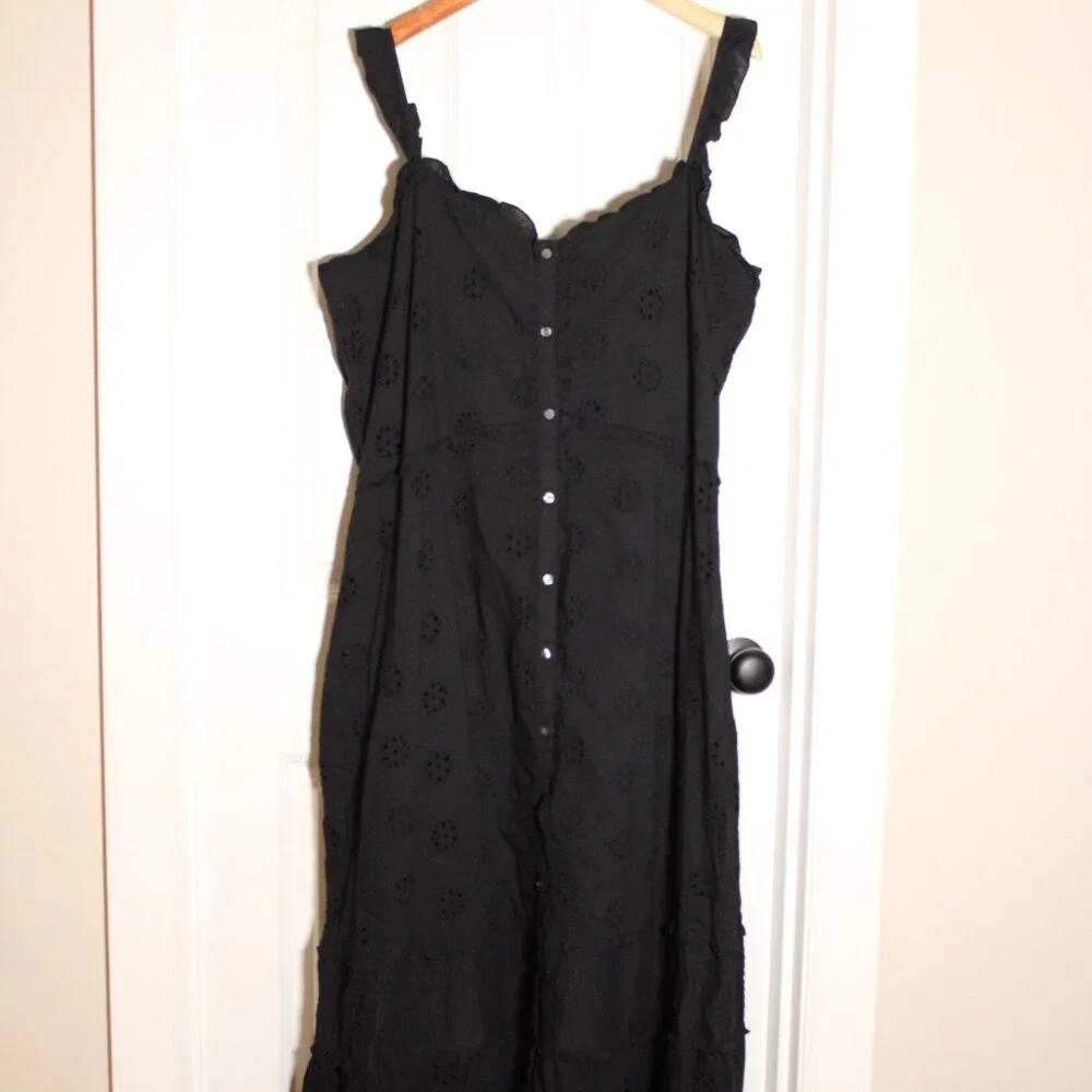 Black eyelet midi dress Gap Size XXL tall 2x plus size NWT - Picture 1 of 5